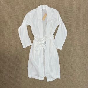 Berkshire Homewear Robe Women Small White Organic Cotton Tie Open